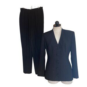 Leon Paule Vintage Womens Pant Suit Size Medium Black Couture Crepe Lurex Stripe